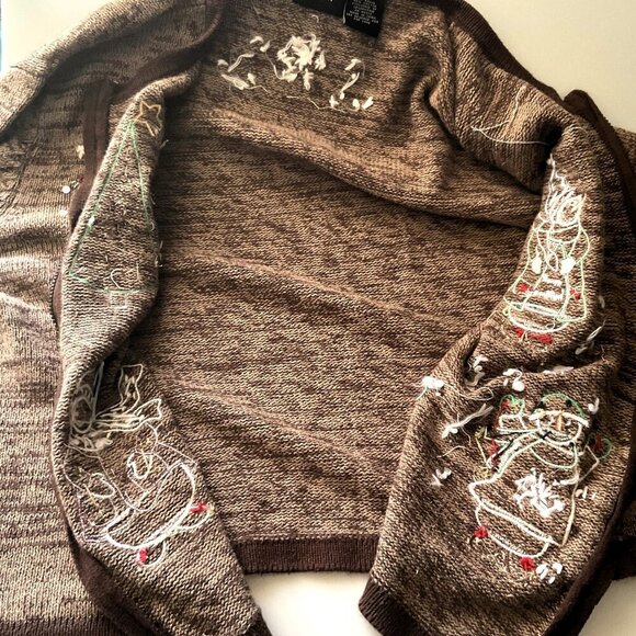 VINTAGE SNOWMAN CHRISTMAS JACKET BROWN PLUS 2X - Picture 9 of 12